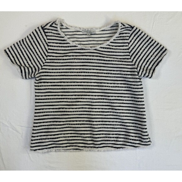 Green Envelope Women's Black And White Stripe Textured Fringe Top‎ Sz Med Boho - Picture 1 of 3